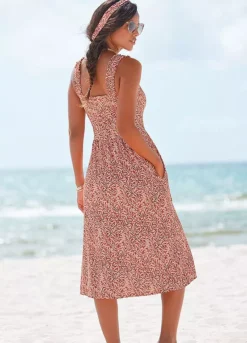 Beach Time All-Over Leaf Printed Jersey Dress