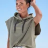 Elbsand Hooded Short Sleeve Sweatshirt -Buffalo Fashion Shop Elbsand Hooded Short Sleeve Sweatshirt67798804FRSP
