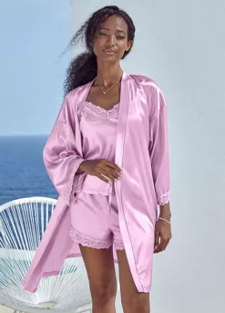 Lace Trim Belted Kimono -Buffalo Fashion Shop Lace Trim Belted Kimono25779624FRSP W01