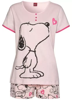 Peanuts Snoopy Heart Print Short Pyjamas -Buffalo Fashion Shop Peanuts Snoopy Heart Print Short Pyjamas99614105FRSC