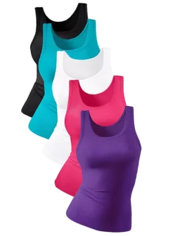 Petite Fleur Pack Of 5 Double Rib Vests -Buffalo Fashion Shop Petite Fleur Pack of 5 Double Rib Vests392745FRSC