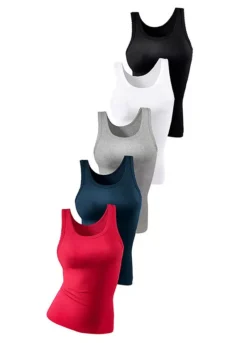 Petite Fleur Pack Of 5 Double Rib Vests -Buffalo Fashion Shop Petite Fleur Pack of 5 Double Rib Vests622532FRSC