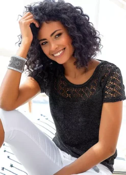 Vivance Crocheted Lace T-Shirt -Buffalo Fashion Shop Vivance Crocheted Lace T Shirt566178FRSP