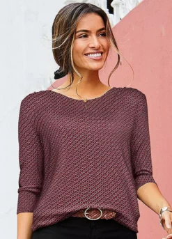 Vivance Cropped Sleeve Print Top