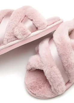 Vivance Cross Strap Plush Slippers -Buffalo Fashion Shop Vivance Cross Strap Plush Slippers38798326FRSC W03
