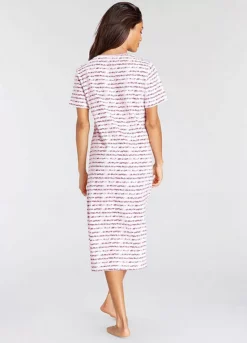 Vivance Dreams Stripe Short Sleeve Midi Nightie -Buffalo Fashion Shop Vivance Dreams Stripe Short Sleeve Midi Nightie78513209FRSP W01