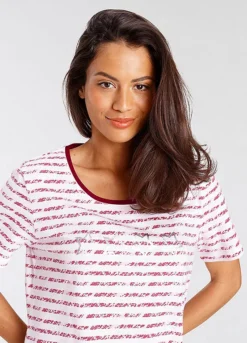 Vivance Dreams Stripe Short Sleeve Midi Nightie -Buffalo Fashion Shop Vivance Dreams Stripe Short Sleeve Midi Nightie78513209FRSP W02