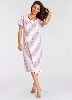 Vivance Dreams Stripe Short Sleeve Midi Nightie -Buffalo Fashion Shop Vivance Dreams Stripe Short Sleeve Midi Nightie78513209FRSP W03