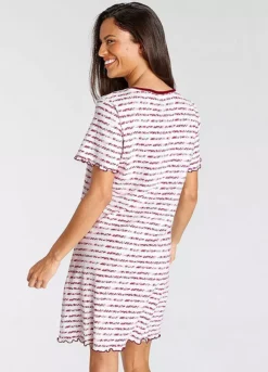 Vivance Dreams Stripe Short Sleeve Ruffle Hem Nightie -Buffalo Fashion Shop Vivance Dreams Stripe Short Sleeve Ruffle Hem Nightie91108622FRSP W01