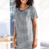 Vivance Dreams Striped Short Sleeve Nightie 1 Vivance Dreams Striped Short Sleeve Nightie -Buffalo Fashion Shop Vivance Dreams Striped Short Sleeve Nightie36784756FRSP