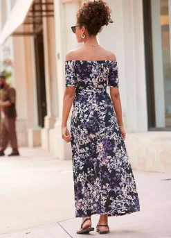 Vivance Floral Bardot Maxi Dress -Buffalo Fashion Shop Vivance Floral Bardot Maxi Dress69329813FRSP W01