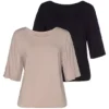 Vivance Pack Of 2 Ruffle Sleeve T-Shirts -Buffalo Fashion Shop Vivance Pack of 2 Ruffle Sleeve T Shirts40836412FRSC
