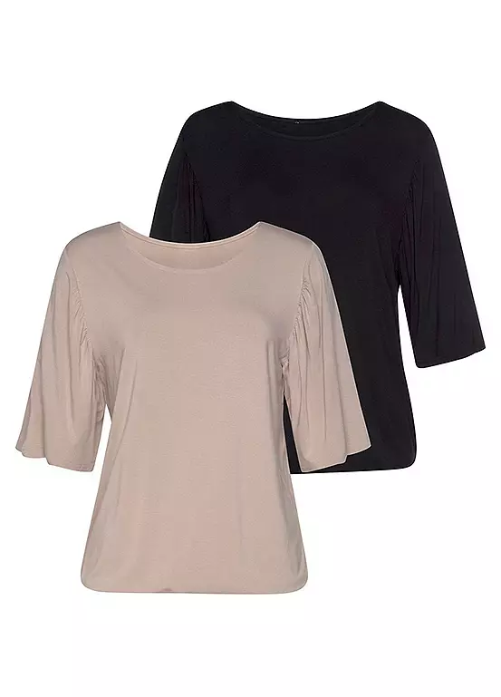 Vivance Pack Of 2 Ruffle Sleeve T-Shirts 3 Vivance Pack Of 2 Ruffle Sleeve T-Shirts