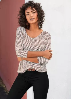 Vivance Print Cropped-Length Sleeve Top -Buffalo Fashion Shop Vivance Print Cropped Length Sleeve Top81797900FRSP