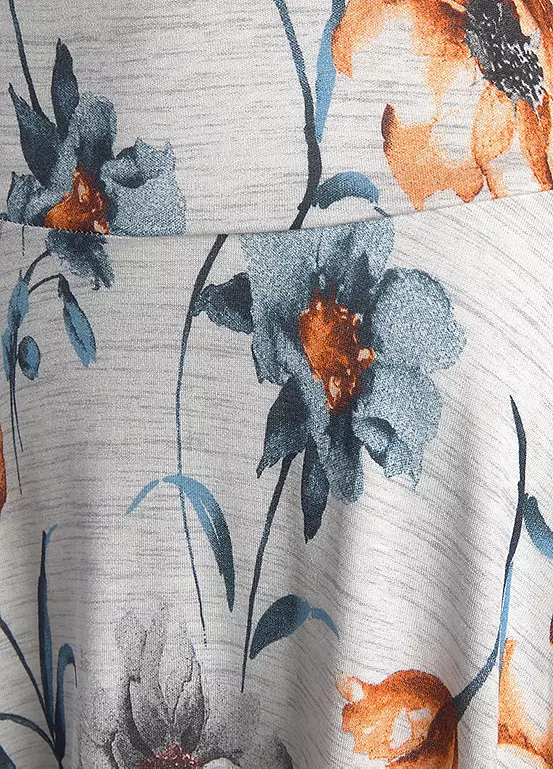 Vivance Short Floral Grey Marl Jersey Dress 7 Vivance Short Floral Grey Marl Jersey Dress - Image 5