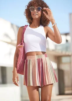 Vivance Striped Pleated Shorts -Buffalo Fashion Shop Vivance Striped Pleated Shorts67917057FRSP W02